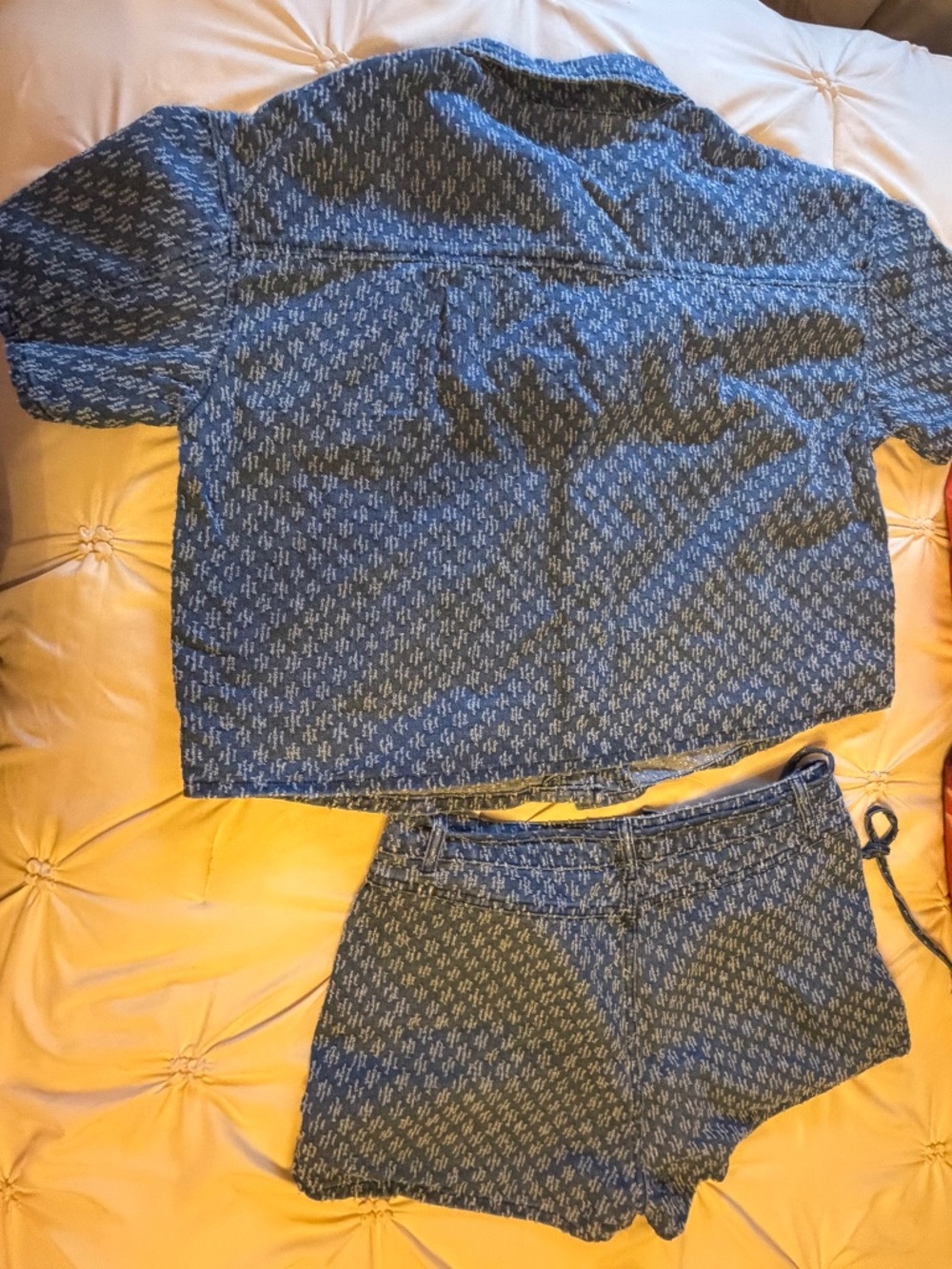 Women’s Blue Denim 2-Piece Shorts Set Button Front Top Size XL